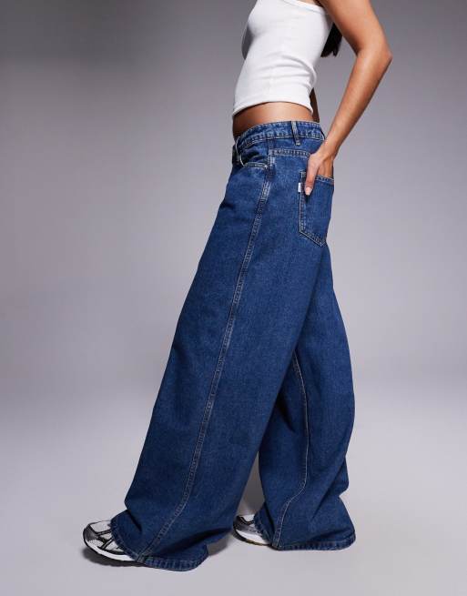 Princess Polly Ramos low rise wide leg jeans in dark blue, 3 of 5