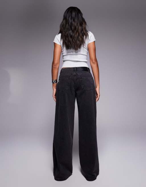 Princess Polly Ramos low rise wide leg jeans in washed black