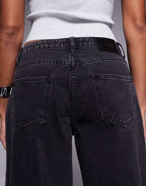Princess Polly Ramos low rise wide leg jeans in washed black, 4 of 5