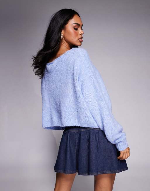 Princess Polly Ramy fluffy knit cropped sweater in baby blue | ASOS