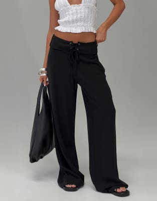 Princess Polly Raymonde Linen Blend Removable Belt Wide Leg Pants In Black