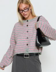 Princess Polly Rayna button through cardigan in pink & grey stripe