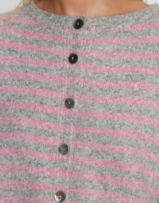 Princess Polly Rayna button through cardigan in pink & grey stripe, 2 of 4
