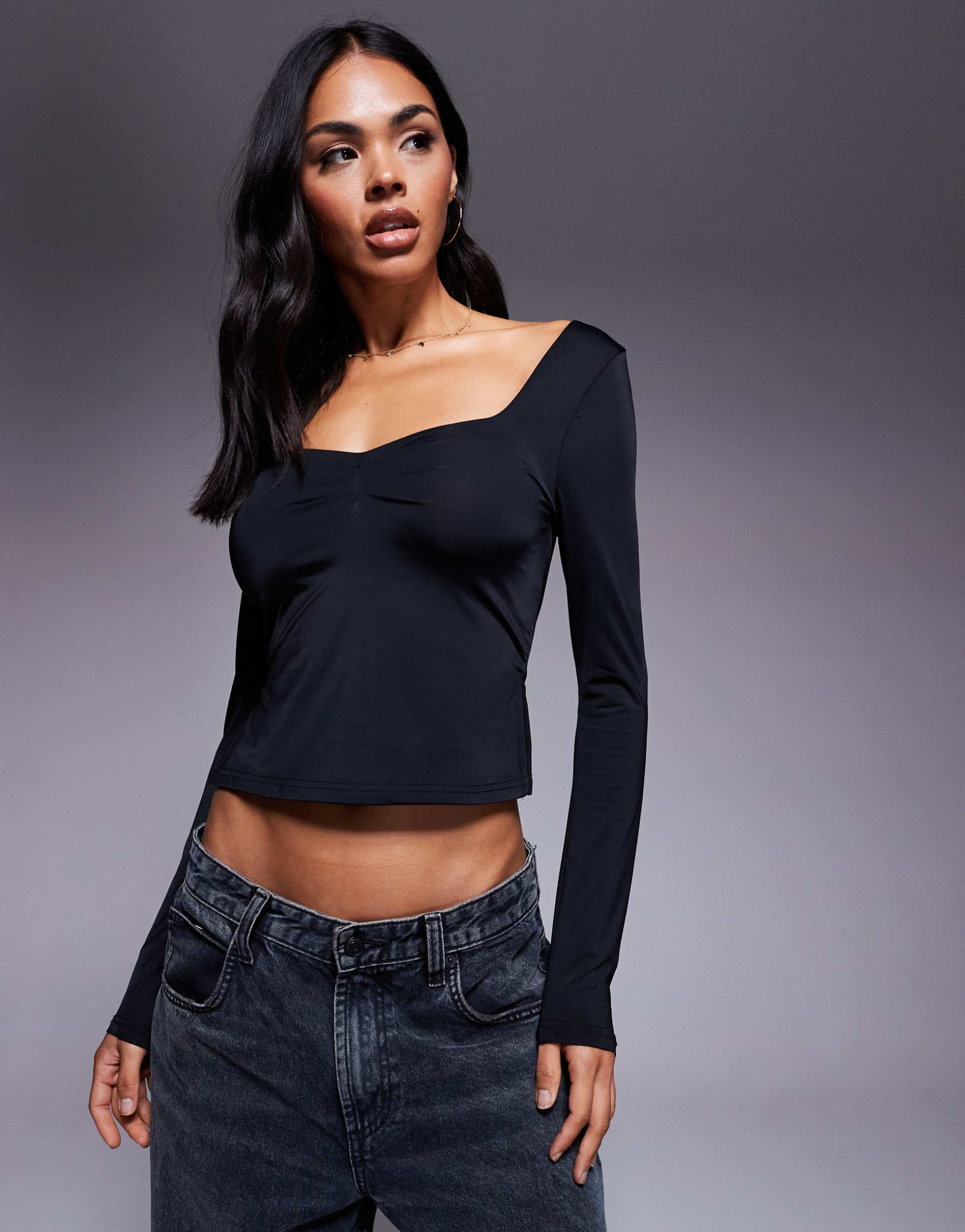 princess polly rehna slinky sweetheart neckline ruched front top in black