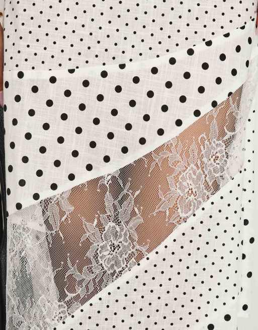 Princess Polly Rennar contrast panel asymmetric hem maxi skirt in white polka dot, 2 of 4