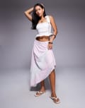 [Princess Polly] Princess Polly Rennar cotton-rich asymmetric hem patchwork maxi skirt in pink and white print-Multi 10 Pink and white