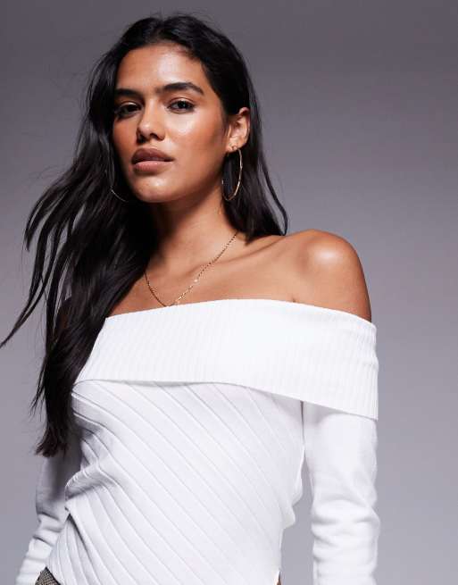 Princess Polly rib knit off the shoulder long sleeve asymmetric