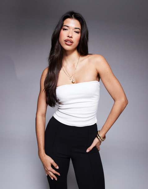 Princess Polly ribbed bandeau top in white - view 1