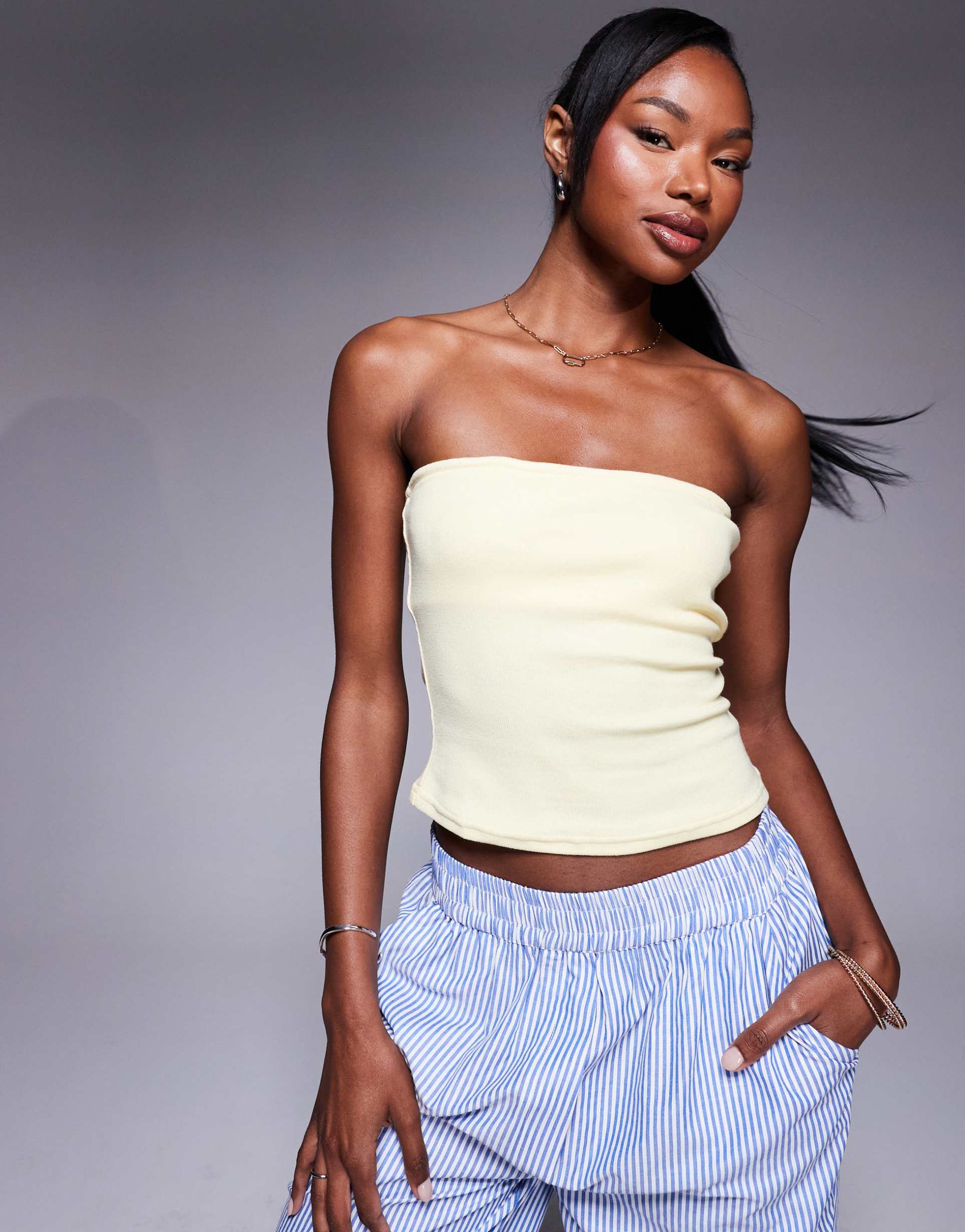 princess polly ribbed bandeau top in yellow