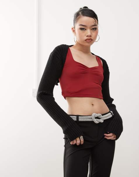 Princess Polly ribbed knit bolero in black - view 1