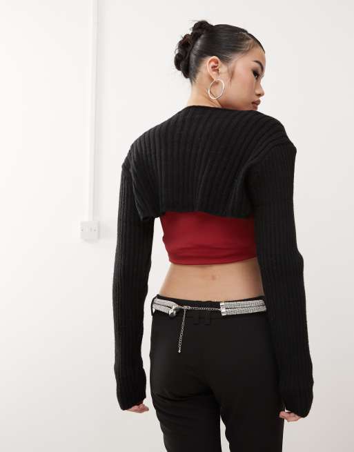Princess Polly ribbed knit bolero in black, 3 of 4