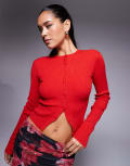 [Princess Polly] Princess Polly ribbed knit button through top in red 12 RED