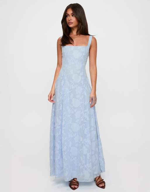 Princess Polly - Robe longue à encolure carrée avec motif fleuri en dévoré - Bleu clair, 4 de 4