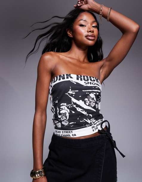Princess Polly rock graphic bandeau top in white - view 1