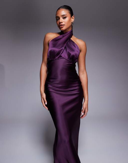 Princess Polly Rosaminta high shine satin cross front halterneck