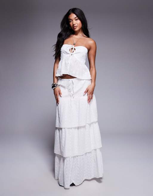 Princess Polly Rosenburg baby doll embroidered keyhole tie front bandeau top in white, 4 of 4
