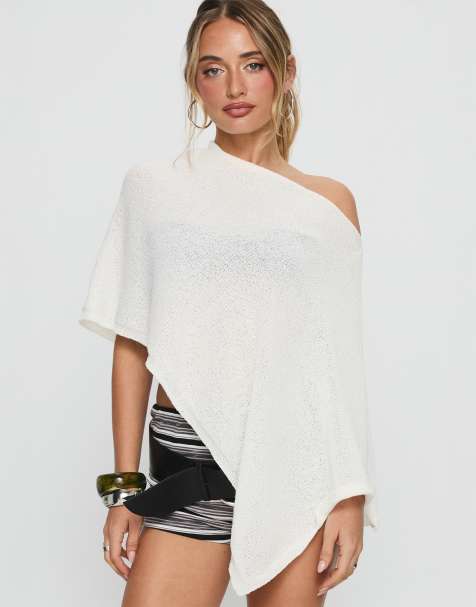 Princess Polly Rouse knitted flowy poncho top in white - view 1