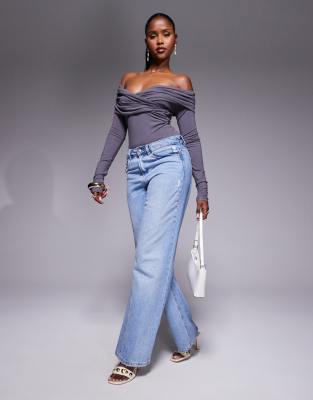 Shop Princess Polly Ruched Drape Detail Off The Shoulder Long Sleeve Bodysuit