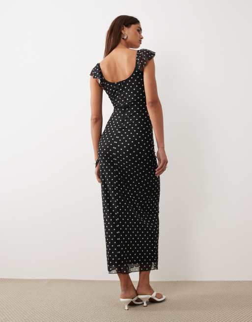 Princess Polly - Sandberg - Robe longue à pois et manches volantées - Noir, 2 de 4