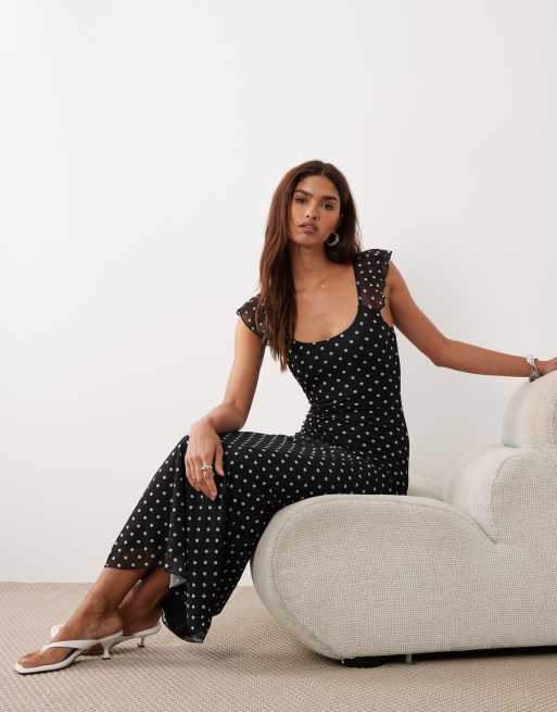 Princess Polly - Sandberg - Robe longue à pois et manches volantées - Noir, 3 de 4