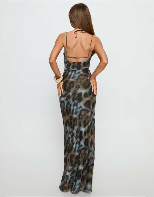 Princess Polly Saphrona mesh cami maxi dress in brown & turquoise animal  print | ASOS
