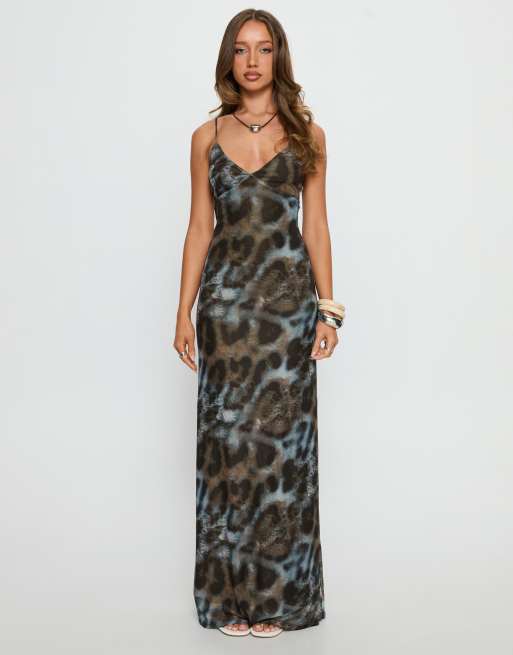 Princess Polly Saphrona mesh cami maxi dress in brown & turquoise animal  print