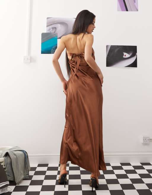 green emerald velvet dress Lucia Green Satin Slip Midi Dress main image 0