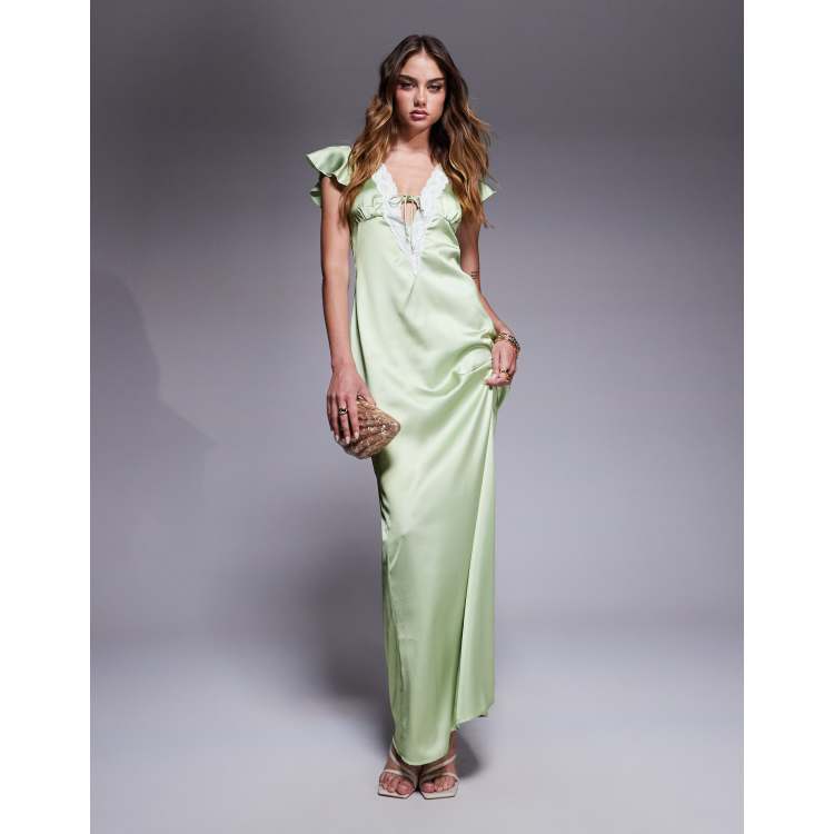 green emerald velvet dress Iridescent Plunge Maxi Dress Olive Green