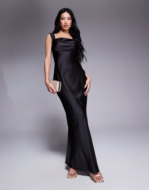 Princess Polly satin structured bardot maxi dress in black - view 1