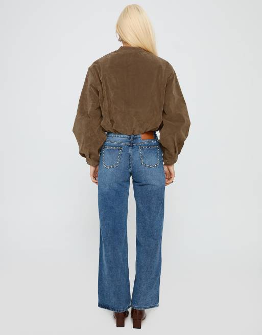Princess Polly - Saving Up - Mellemblå jeans med lige ben og nitter i bomuld, 2 af 4