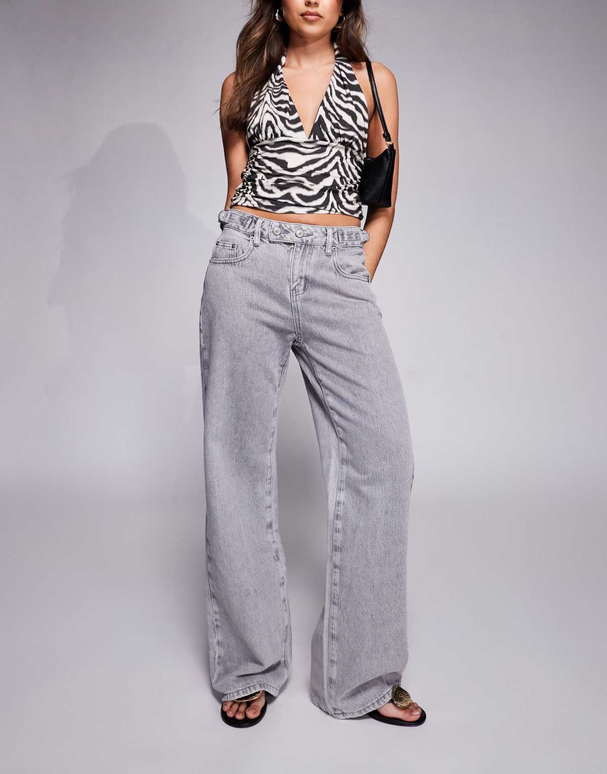 Princess Polly Scheana low rise wide leg jeans in washed grey