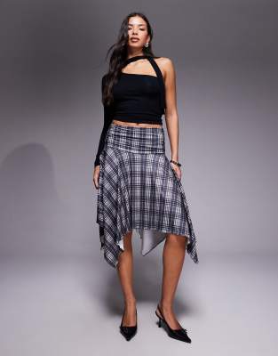 Princess Polly Scholar Ruched Waist Asymmetric Hem Midi Skirt In Gray