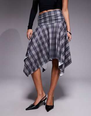 Princess Polly Scholar Ruched Waist Asymmetric Hem Midi Skirt In Gray