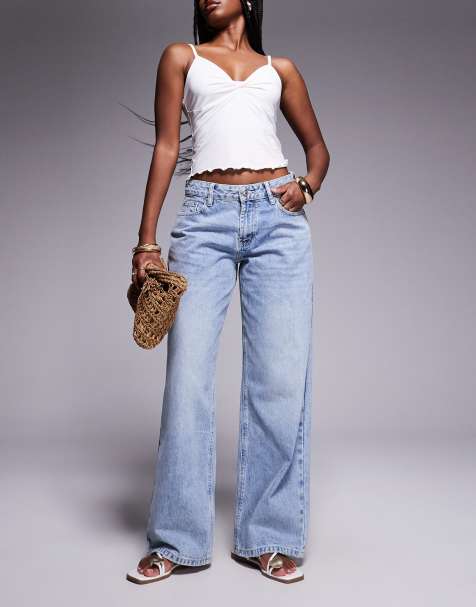 Princess Polly – Serenitia – Locker geschnittene Jeans in blauer Waschung mit mittelhohem Bund und weitem Bein - view 1