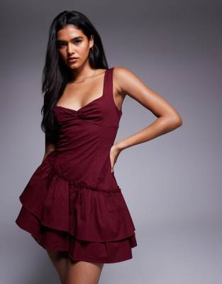 Princess Polly Shantelle Asymmetric Ruffle Hem Romper In Burgundy