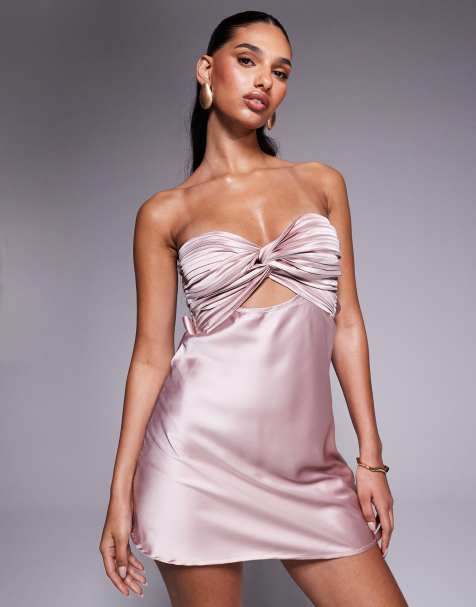Princess Polly Shellie satin bandeau twist front detail open back mini dress in pink - view 1