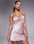 [Princess Polly] Princess Polly Shellie satin bandeau twist-front open-back mini dress in pink 8 PINK