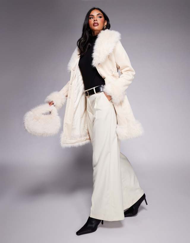 Princess Polly Simmer Lane suedette faux fur trim belted longline