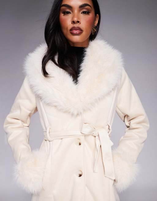 Princess Polly Simmer Lane suedette faux fur trim belted longline