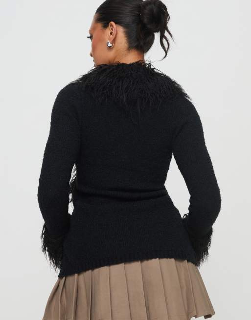 Princess Polly Sistine shaggy faux fur trim split front cardigan in ...