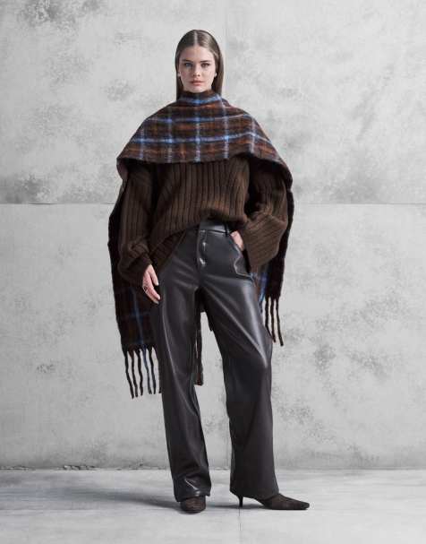 Princess Polly Sixth Sense faux leather straight leg trousers in brown - view 1