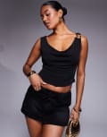 [Princess Polly] Princess Polly slinky gold clasp cowl neck top in black 4 BLACK