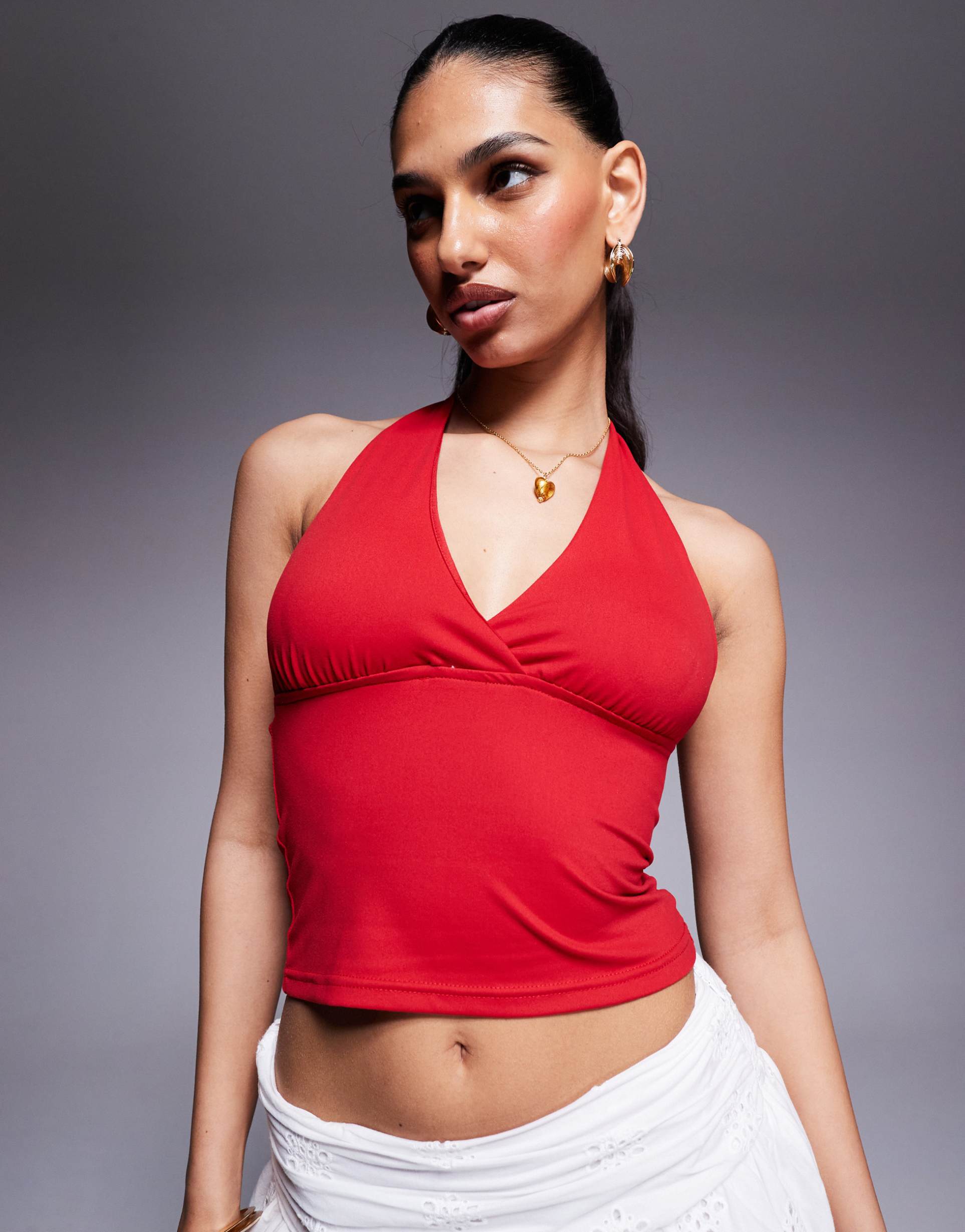 princess polly slinky halterneck top in red