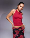 [Princess Polly] Princess Polly slinky high neck halterneck top in red 12 RED