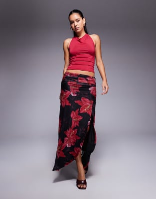 Princess Polly Slinky High Neck Halterneck Top In Red