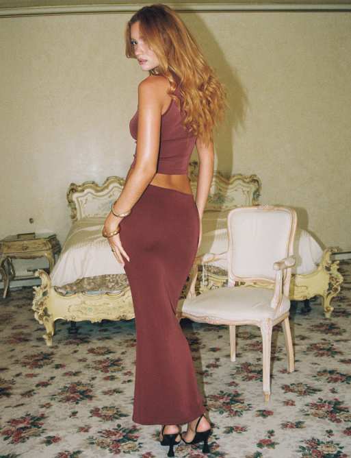 Princess Polly slinky metal detail maxi skirt in burgundy - part of a set , 2 of 4