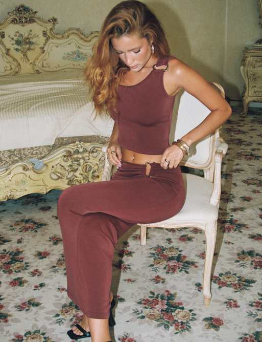 Princess Polly slinky metal detail maxi skirt in burgundy - part of a set , 4 of 4
