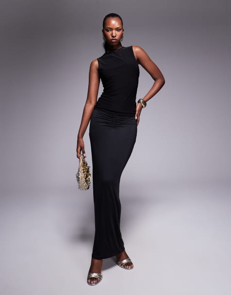 Princess Polly slinky ruched detail maxi skirt in black - view 1
