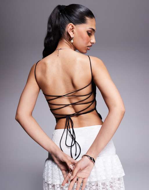 Angle sleeve Round neck Cross Back Cami Top
