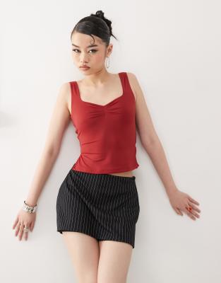 Princess Polly Slinky Sweetheart Neck Ruched Front Side Split Top In Red